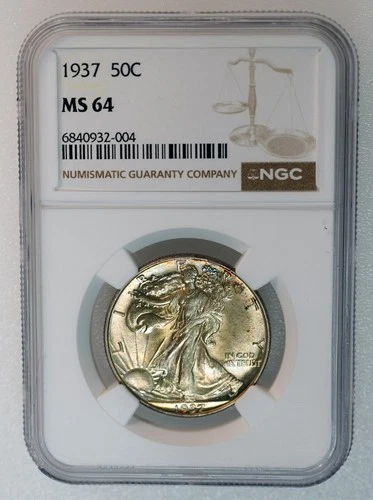 1937 Walking Liberty Half Dollar NGC MS 64 Silver 50C Coin - Attractive Toning