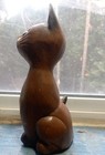 Vintage Wooden Cat Figurine Hand Carved Painted Black Brown Blue Eyes 6.5 in. H — photo 4