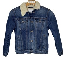 Old Navy Jean Trucker Denim Jacket Sherpa Lined Girls L/10-12 Med Wash Classic