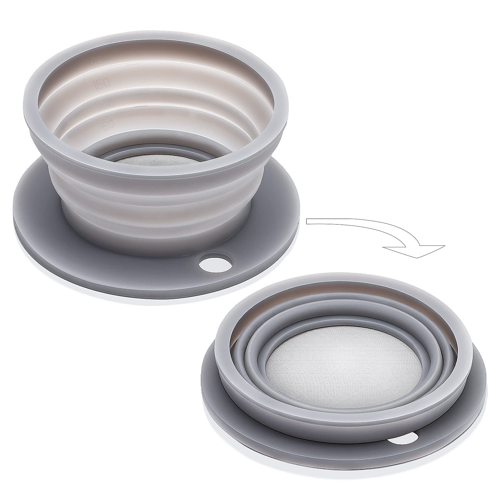 MQQFU Paperless Collapsible Pour Over Coffee Dripper, Small, Mini, Gray 