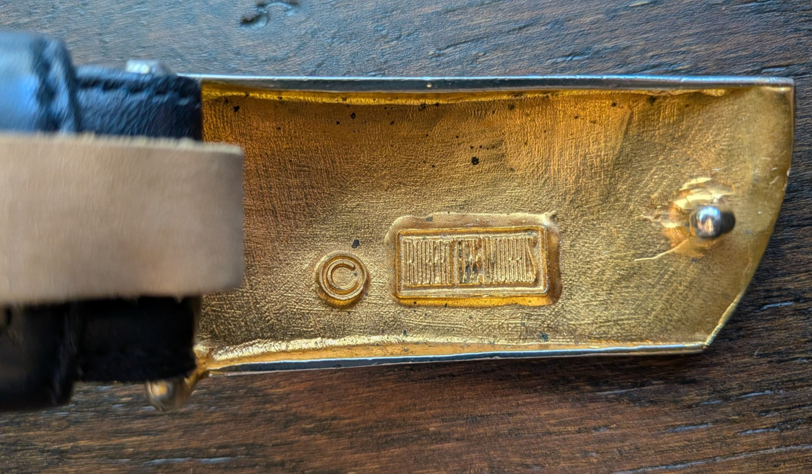 VTG Robert Lee Morris for Donna Karan Gold Buckle Belt M Black Italian Leather image 3