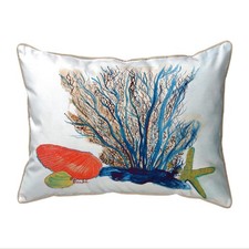 Betsy Drake Coral  Shells Large Corded Indoor Outdoor Pillow 16x20