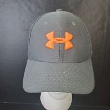 Under Armour Baseball Hat Youth SM/MD Gray Orange Fitted Curved Bill Cap