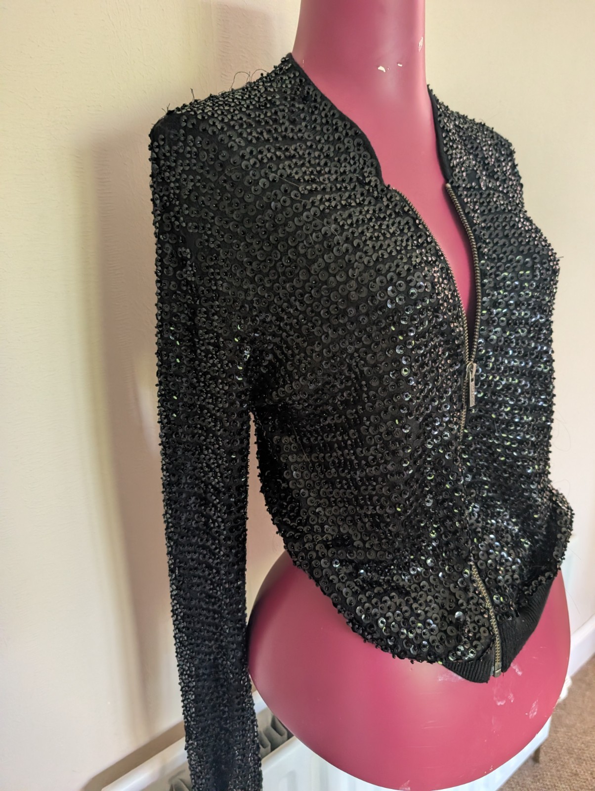 Black Jimmy Choo H&M Sequin Bomber Jacket Size S Excellent Condition Sold Out UK image 2