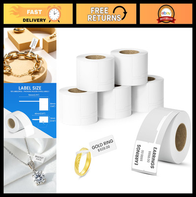 Jewelry Price Label Tags Roll - 600 Self-Adhesive White Stickers for Necklace &