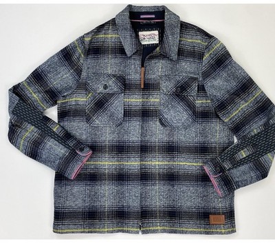 Scotch & Soda Amsterdam Blue Plaid Jacket Shirt Zip Front Men s Size XL