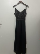 White by Vera Wang Dress Size 6 Black Sequin Chiffon Maxi Formal Gown