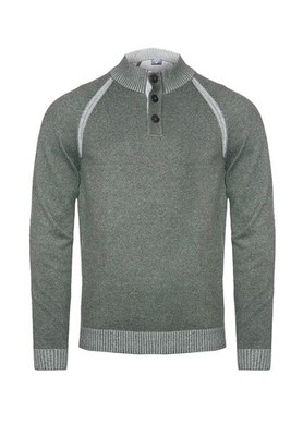 Marvelis men's knitted sweater casual fit stand-up collar structure dark green