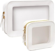 2 Pcs Clear Makup Bag Set, Small Travel Cosmetic Case Waterproof White Set