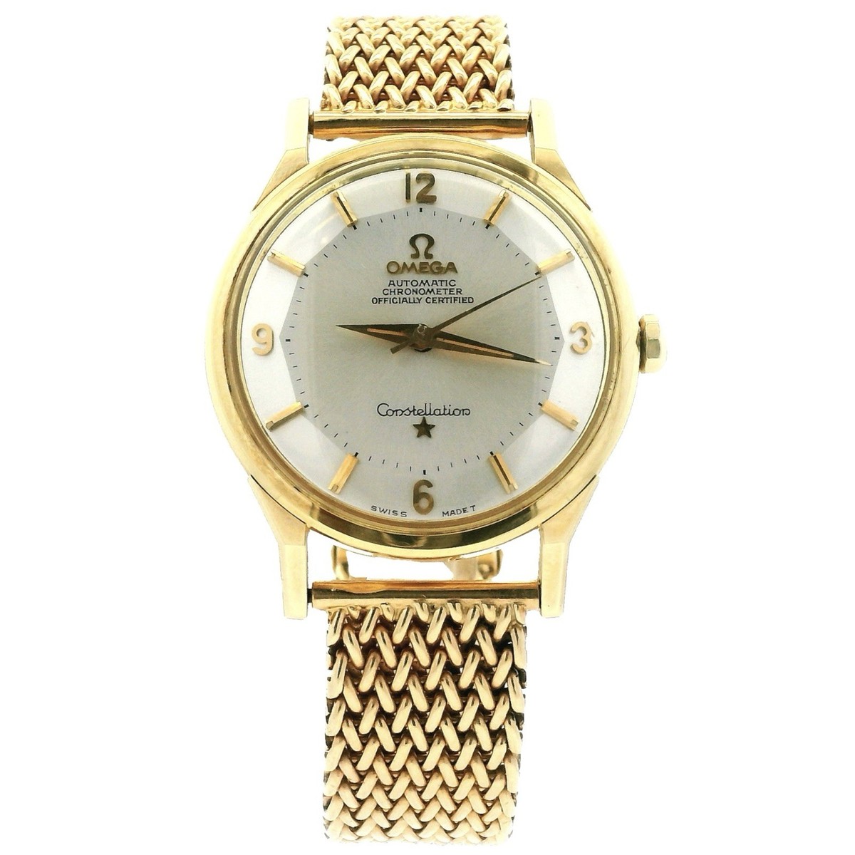 Omega Constellation DeLux 14k Yellow Gold Arabic Pie Pan Dial 14900 Dog Leg  1963