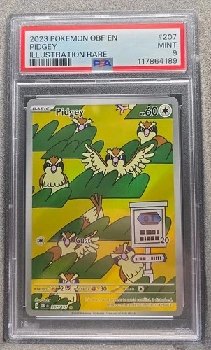 POKEMON CARD PIDGEY ILLUSTRATION RARE 207 OBSIDIAN FLAMES #207 GRADED PSA 9 MINT