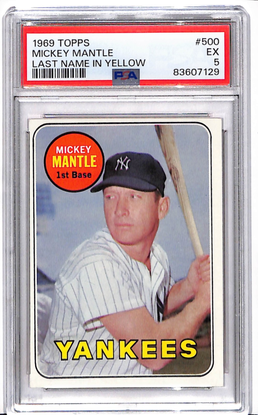 1969 Topps - Mickey Mantle #500 Last Name in Yellow PSA 5
