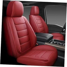 Full Coverage Faux Leather Car Seat Covers Full Front Pair Wine Red