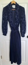 Vtg Kathleen Usherwood Saks Fifth Avenue Womens Blue Velour Robe Textured Collar