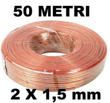 🇮🇹 50 MT. CAVO AUDIO 2 X 1,5 MM PIATTINA PER ALTOPARLANTI AUTO CASSE ACUSTICHE