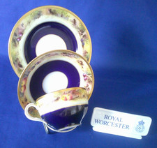 Royal Worcester Signed Fruit Cup & Saucer & Plate Trio By L Flaxman - Circa 1920