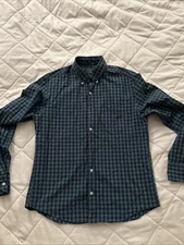 J. Crew Men button down shirt large Slim Fit Untucked Flex Washed Green Blue