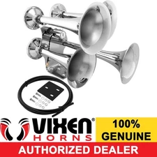VIXEN HORNS TRAIN AIR HORN 4 TRUMPETS CHROME PLATED FOR TRUCK/CAR LOUD SOUND DB