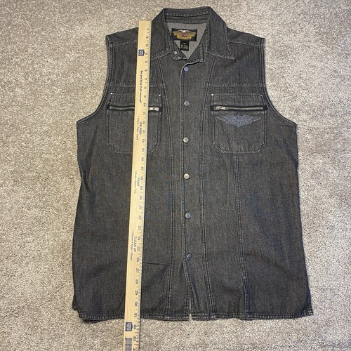 Y2K Harley Davidson Denim Embroided Vest Eagle Black Jean Sleeveless Size L - Picture 6 of 6