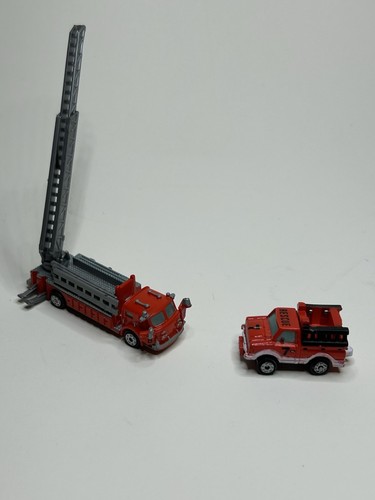 Vintage Micro Machines Fire Truck Rescue Datsun #7 & Deluxe #8 With Ladder!