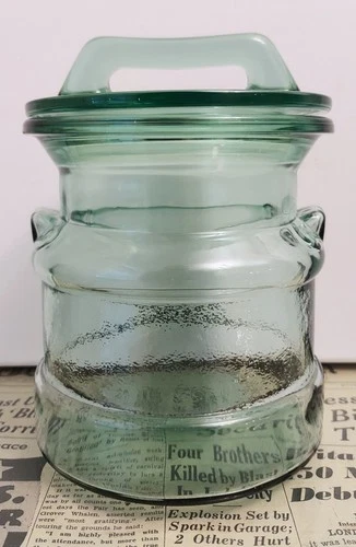 Vintage L.E. Smith Glass Green "Milk Can" Cookie Jar Canister 7.5" Tall