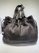 Borsa Les Copains marrone pelle ciottolata con coulisse tote dettaglio punto 13”x11”