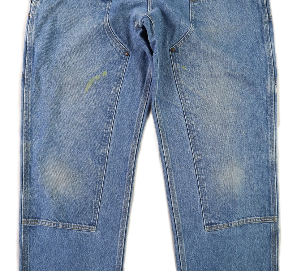 CARHARTT B73 男式 31 X 32 蓝色牛仔双膝伐木工牛仔裤裤子 — 第 3/4 张图片