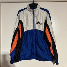 Vintage ASICS Track Jacket 90s Blue Orange Colorblock Windbreaker Size Large