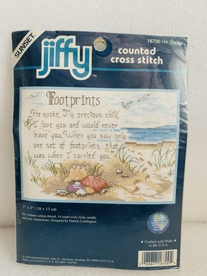 Dimensions Sunset Jiffy Cross Stitch Kit FOOTPRINTS 16700 5x7 New Vintage USA