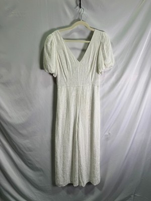 Club Monaco White Texture Tie Back Jumpsuit Size 6 with Stains