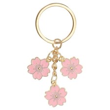 Flower Charm Keychain Cherry Blossom Enameled Keyring Pendant Pink