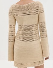 Reformation Inda Women Mini Dress Medium Beige 100% Cotton Open Knit Long Sleeve