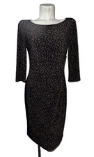 Lauren Ralph Lauren Dress Womens 8 Black Brown Side Ruched Career Jersey Midi