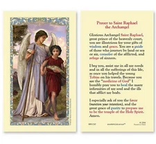 Saint Raphael The Archangel with Prayer Catholic Laminated Holy Card
