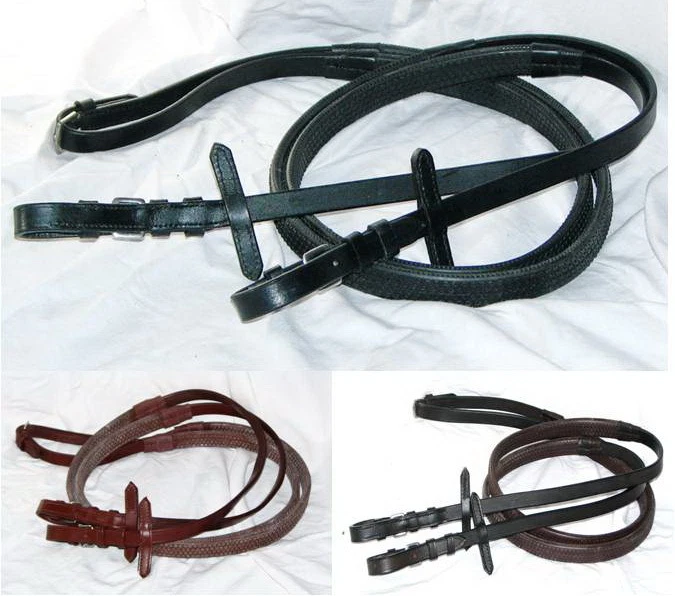 FSS German Leather Everyday Pickel Rubber Grip Zügel Silber Schnallen 5/8" 16mm