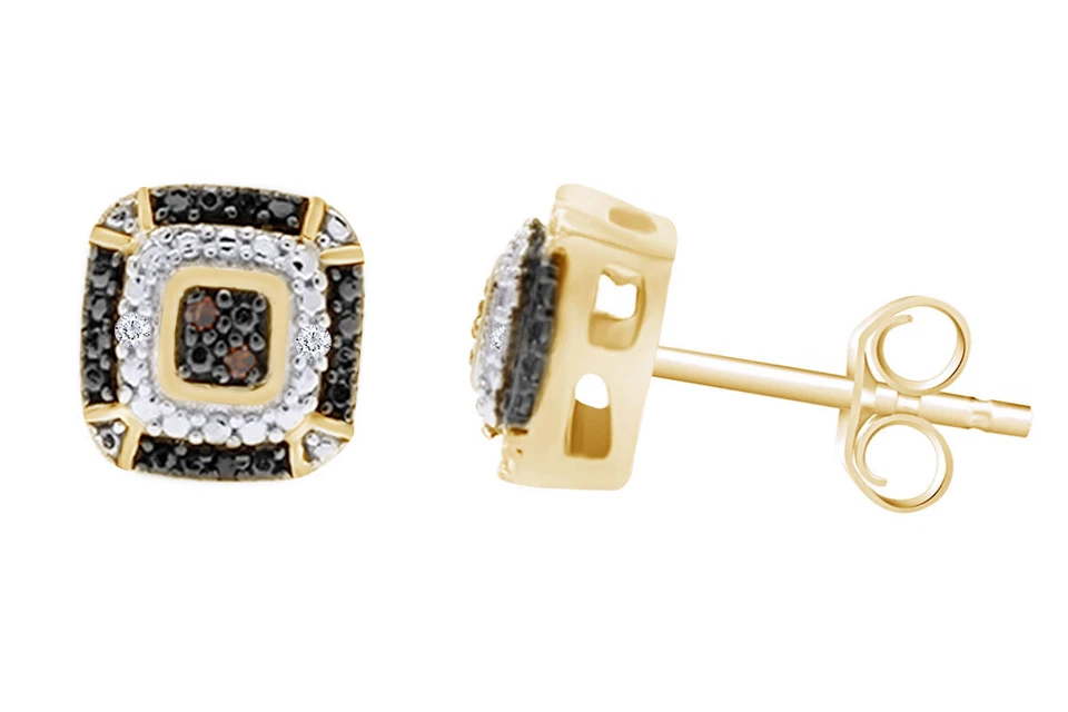 Novo Conjunto de Joias Almofada Diamante Preto 1/10 Ct Champanhe Branco e Cor Aprimorada - Imagem 4 de 4