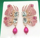 Fashion Pink Butterfly Crystal Rhinestone Stud Pierced Earrings