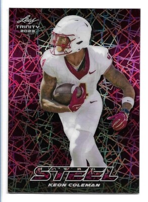 2023 Leaf Trinity Football Steel #S-55 Keon Coleman #15/25 Pink Lazer SP