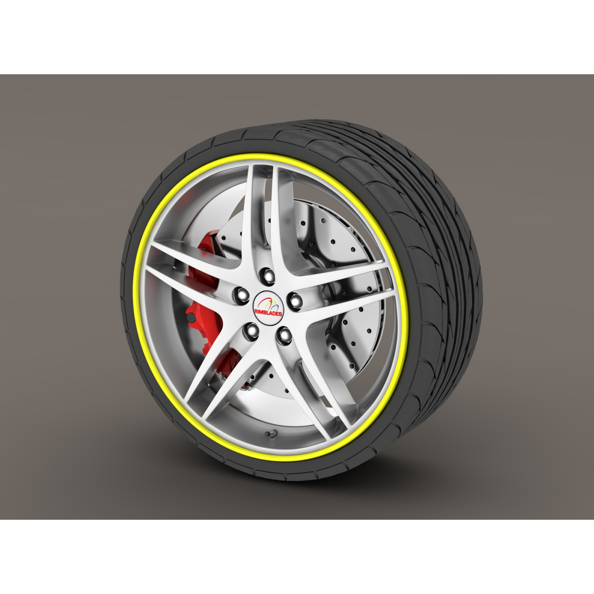 Rocchetto Striscia Adesiva Ruote Cerchi Gialla Fluo Applicatore