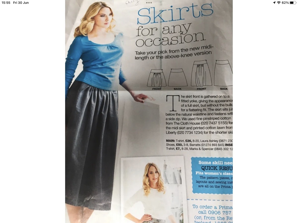 🧵Prima Pattern SEPT 2011 Easy Flattering FITTED YOKE SKIRT long short 10-20