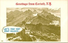 Greetings Corinth NY Humor Great Wall China See Map Lost New York postcard P5