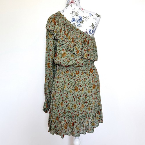 Spell Designs Dress Size L Lady Untamed One Shoulder Mini Matcha Ruffle Boho - Picture 6 of 9
