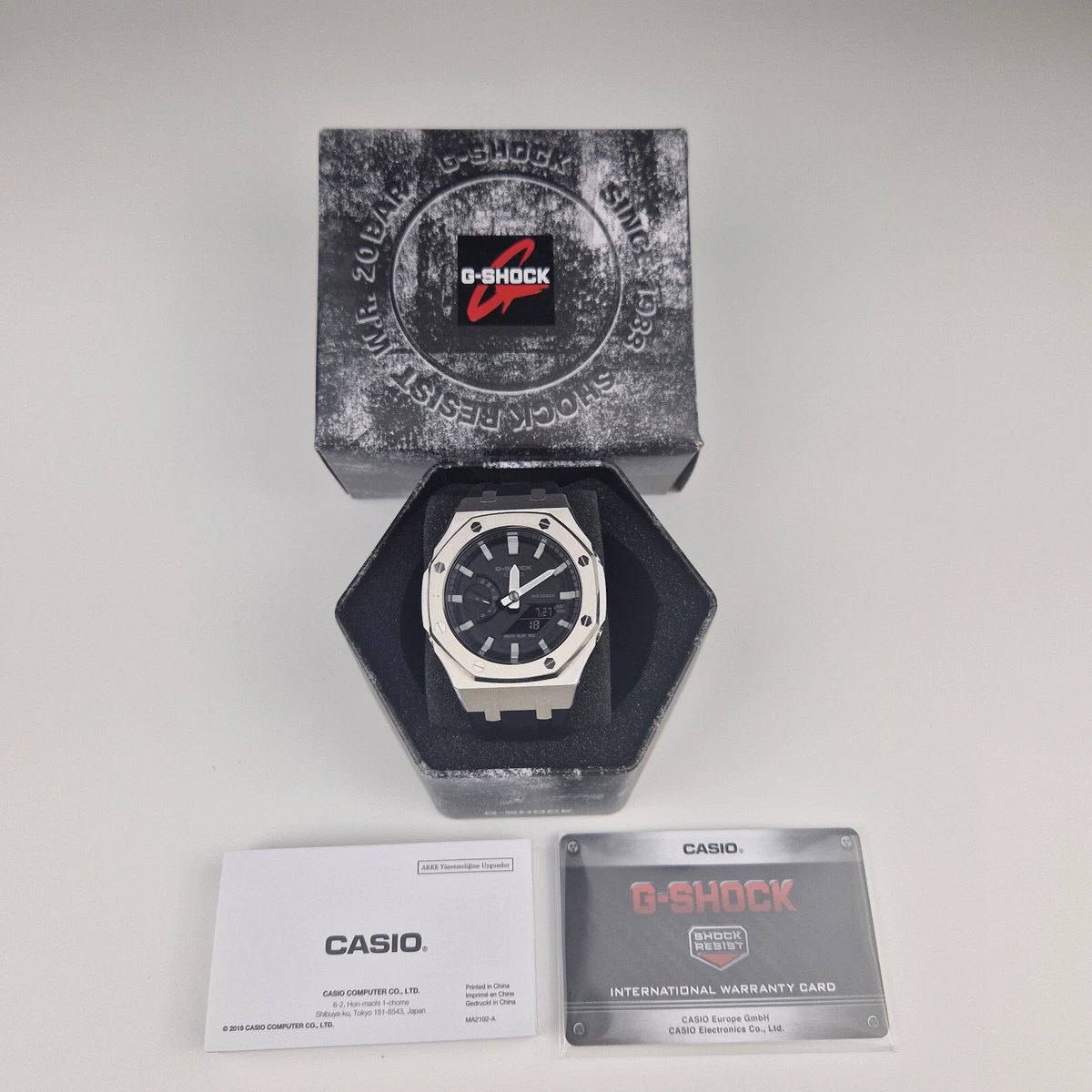 Casioak Custom Casio G-Shock GA-2100-1A Silver Case Black Rubber Strap 44mm