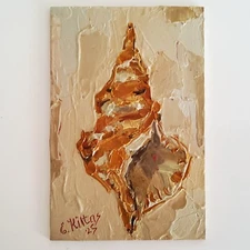 Seashell Painting Coastal Original Art Oil Modern Semi Abstract Small Decor Art