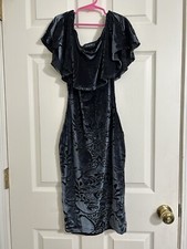 Gibiu Velvet Off Shoulder Ruffled Dress Juniors Size Small Y2K Green-Blue Tight