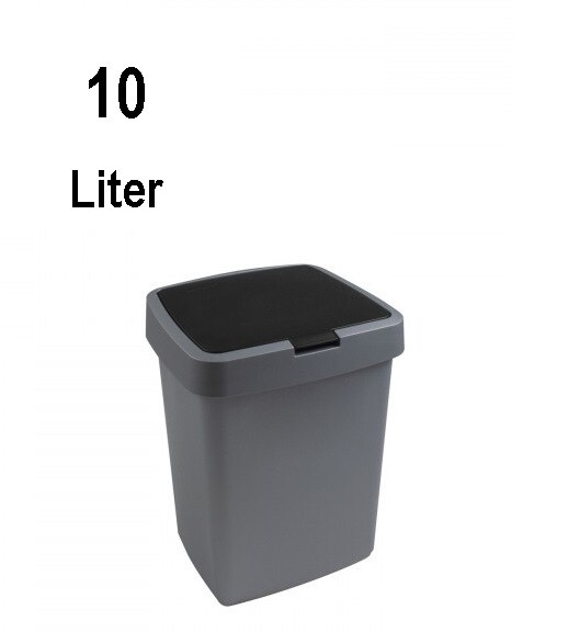 SUNWARE Delta Mülleimer mit Klappdeckel- 10 Lit. -25x22x32,6cm- metallic/schwarz
