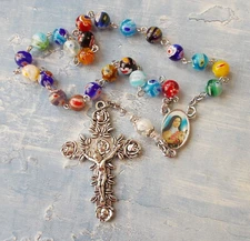 St Therese~Little Flower~Chaplet/Rosary~Millefiori Beads~Rose CRUCIFIX~Handmade