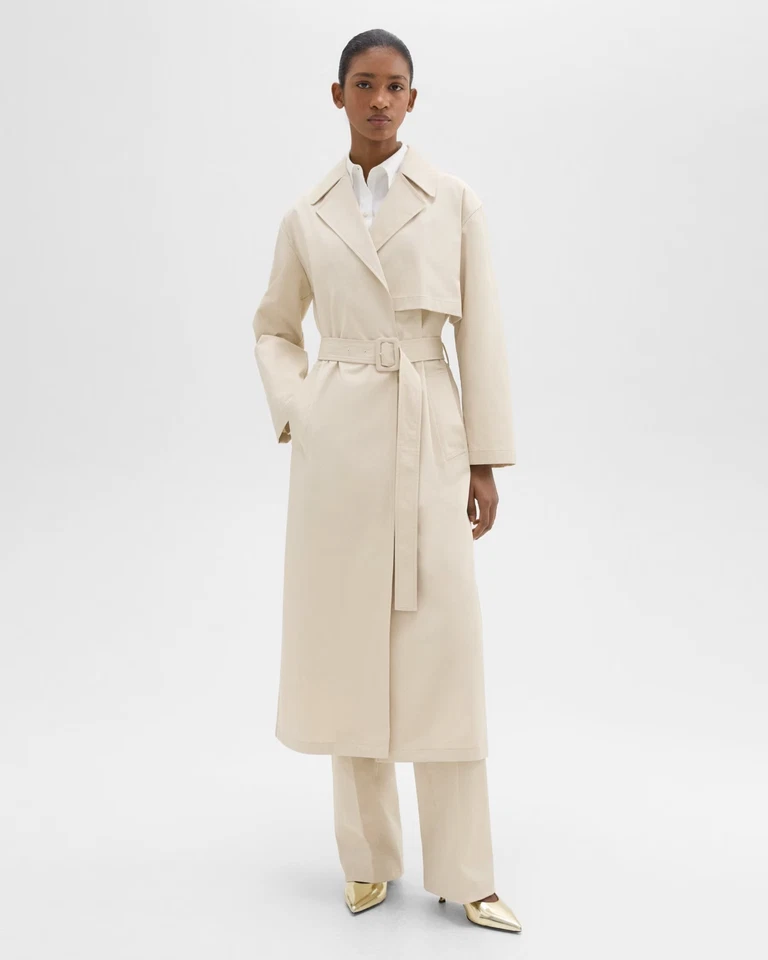 Gabardina envolvente THEORY algodón orgánico arena maxi talla XL NUEVA CON ETIQUETAS $695