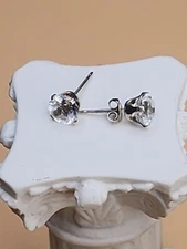Vtg FAS Signed 925 Sterling Silver Brilliant Cut Crystal Stud Earrings FREE $HIP