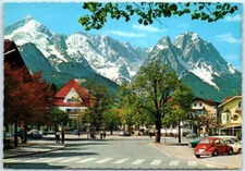 Postcard - Market place with casino towards the Zugspitze Group - Germany